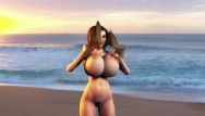 Adolescente in età legale con grandi tette che balla sulla spiaggia - espansione del seno piccolo jiggling hotty