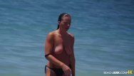 Giant natural bazookas on public topless beach